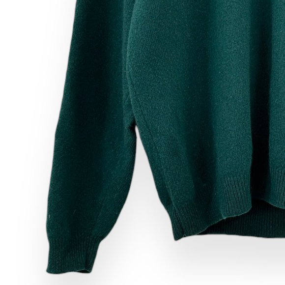Vintage Eddie Bauer Made in UK Dark Green V-Neck Lambswool Wool Knit Sweater - Picture 3 of 6